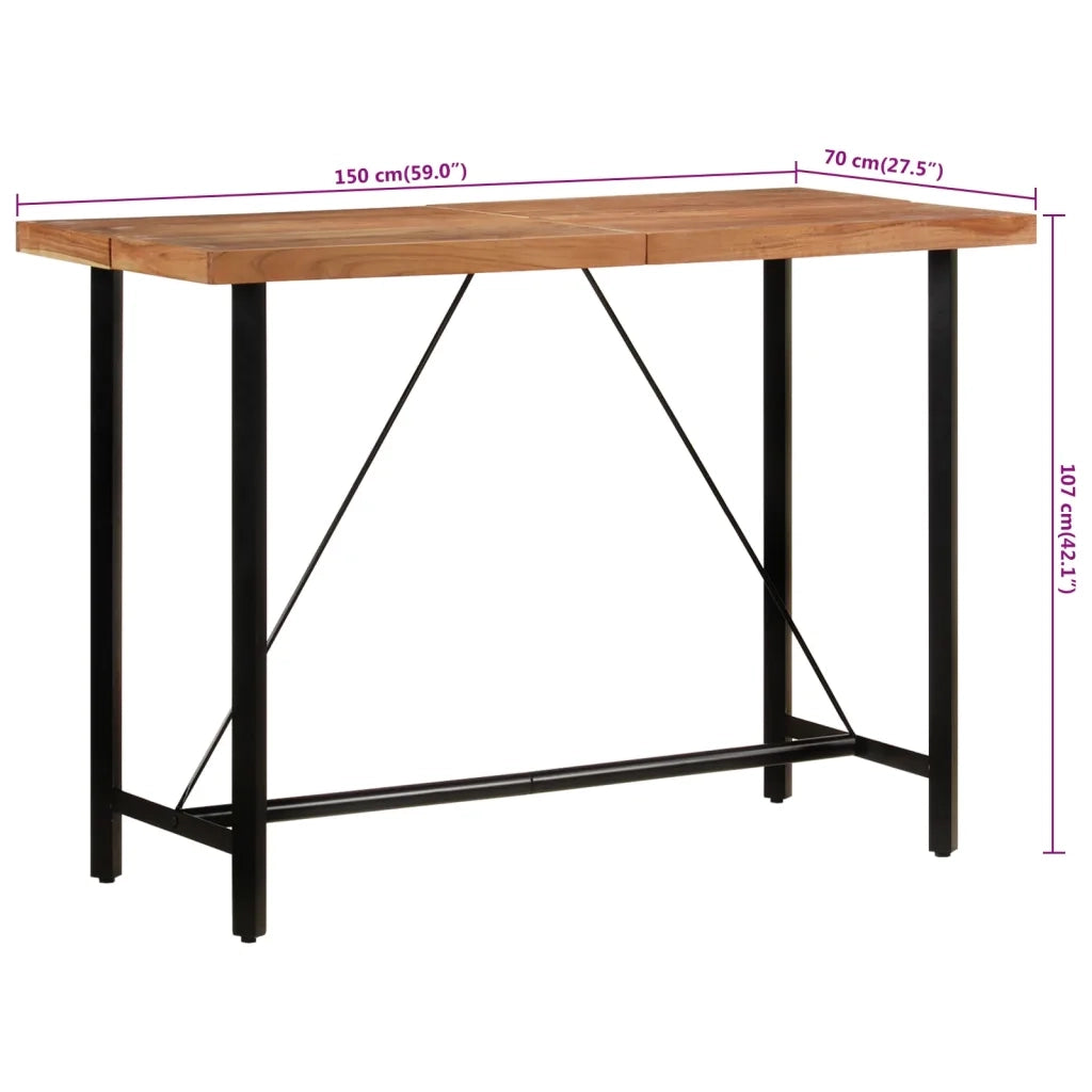 Tavolino da Bar 150x70x107 cm Legno Massello di Acacia e Ferro