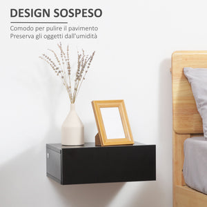 Set 2 Comodini Sospesi 1 Cassetto 40x30x15 cm in Legno Truciolare Nero