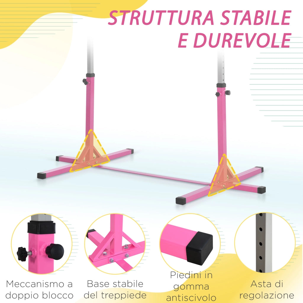 EasyComfort Barra da Ginnastica Artistica per Bambini 3+ Anni con Altezza Regolabile 92-150 cm, in Acciaio e Legno Massello di Faggio, Sbarra Orizzontali Danza Attrezzatura Palestra Antiscivolo, Rosa