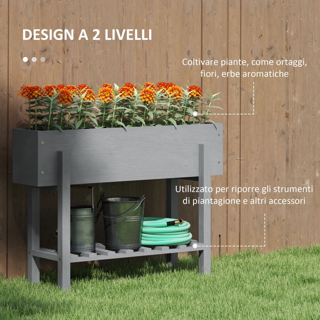 Fioriera Rialzata 100x30x70,5 cm con Ripiano Inferiore e 2 Fori di Drenaggio in Legno di Abete Grigio