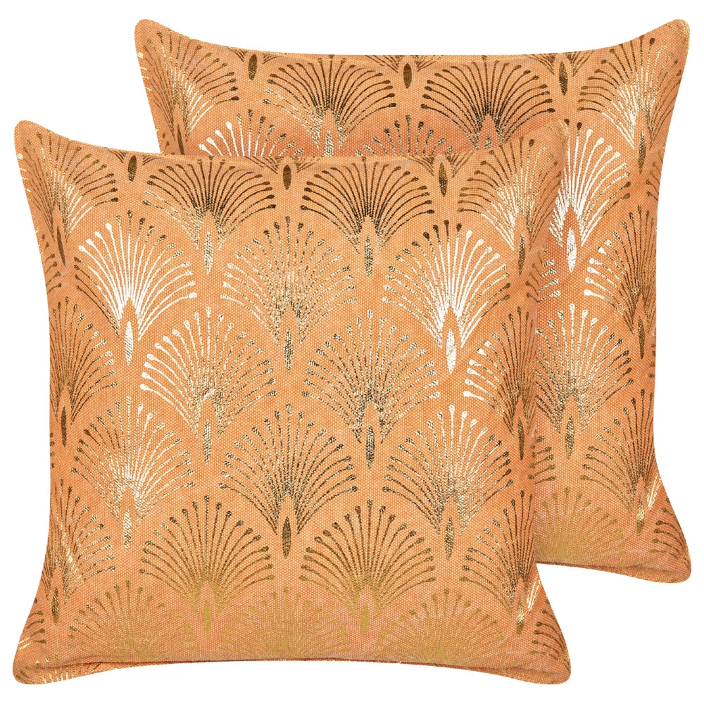 Set di 2 cuscini moderni in cotone arancione con motivo geometrico fatti a mano e sfoderabili 45 x 45 cm con imbottitura stile boho