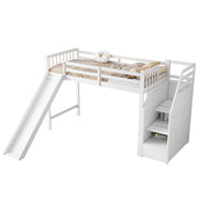LETTO a soppalco 90x200 cm con scivolo e scala contenitore, bianco