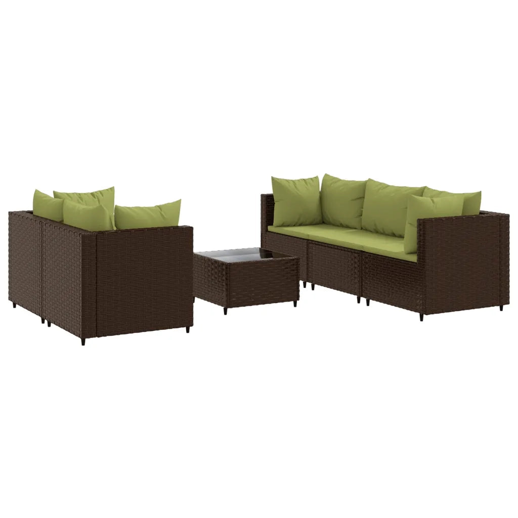 Set Mobili da Giardino 6pz con Cuscini in Polyrattan Marrone