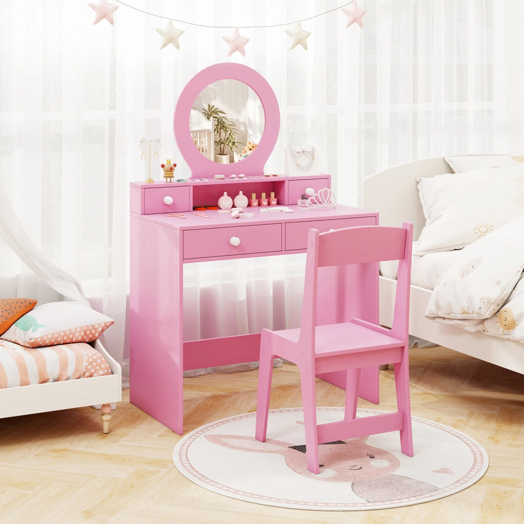 Set tavolo da trucco per bambini con specchio, Set da tavolo da trucco da gioco immaginario Rosa