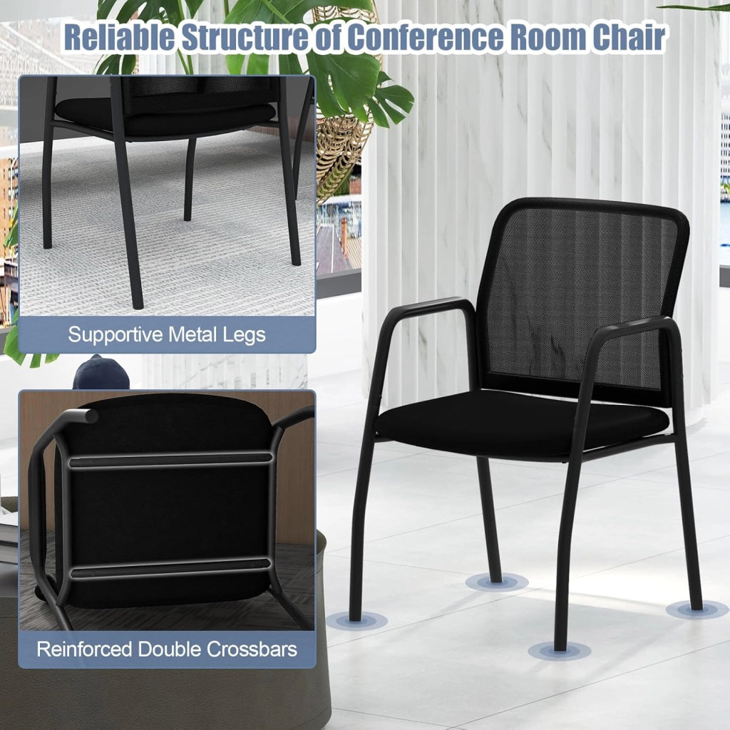 GAINTEX Set di Sedie per Sala Riunioni, con Schienale Ergonomico e Braccioli, Sedia da Conferenza in Rete, da Ufficio per Reception, Sedia per Sala Formazione, Nero