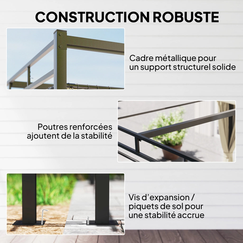 Pergola da Giardino con Tetto Retrattile e Tende ¨C zephmum ¨C Beige 3x3m
