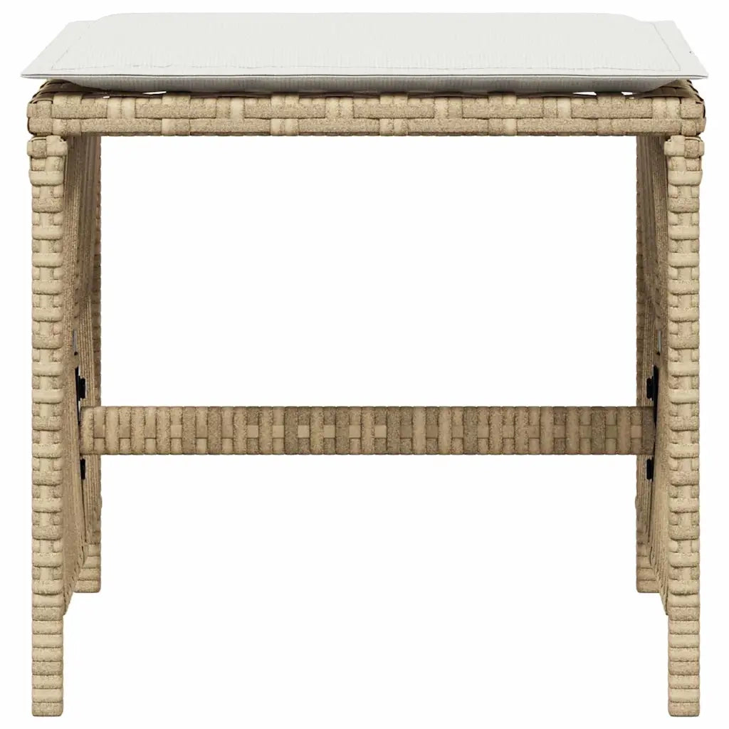 Sgabelli Giardino con Cuscini 4pz Beige 41x41x36cm Polyrattan