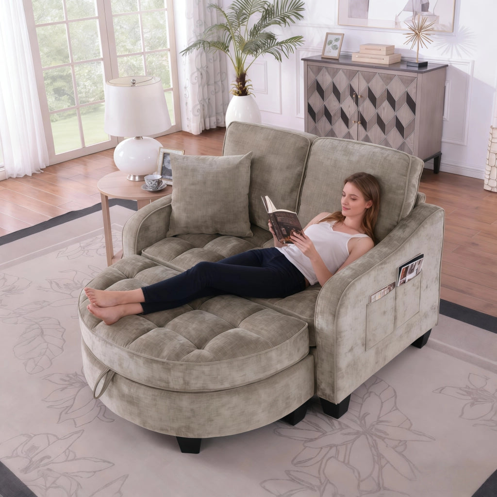 Divano Letto 2 in 1 con Contenitore ¨C MINIMAL ¨C Tessuto Marrone