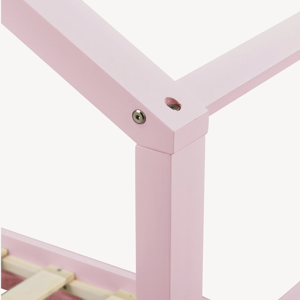 Letto per Cameretta Treviolo a Forma di Casetta in Stile Montessori 120x200 cm Rosa/Bianco [en.casa]