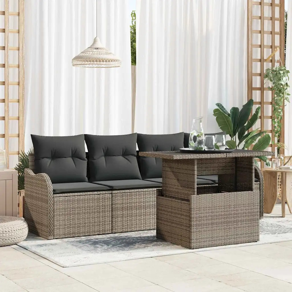 Set Divano da Giardino con cuscino 5 pcs Grigio Poly Rattan 3348365