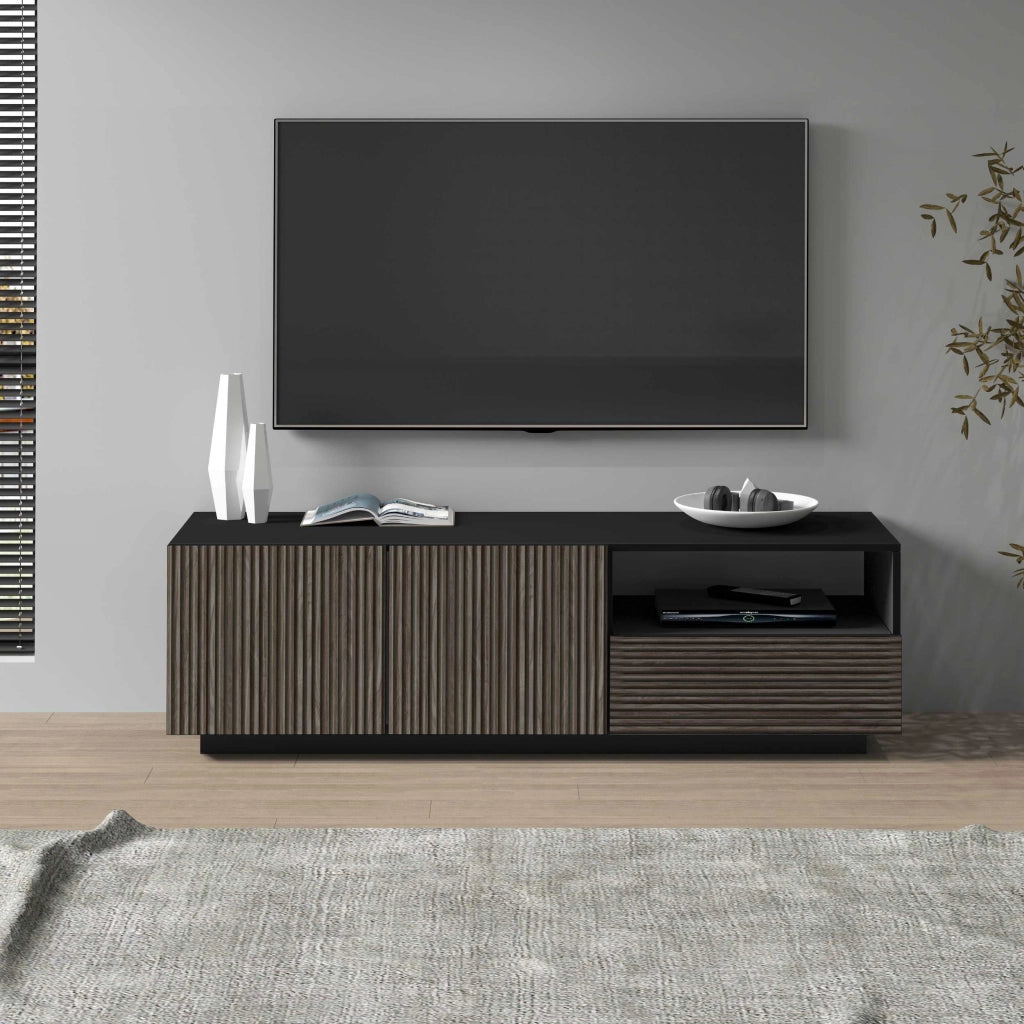 WHOUS Mobile porta tv Coste a 2 ante 1 cassetto e 1 vano antracite/legno scuro 150x43x46 cm