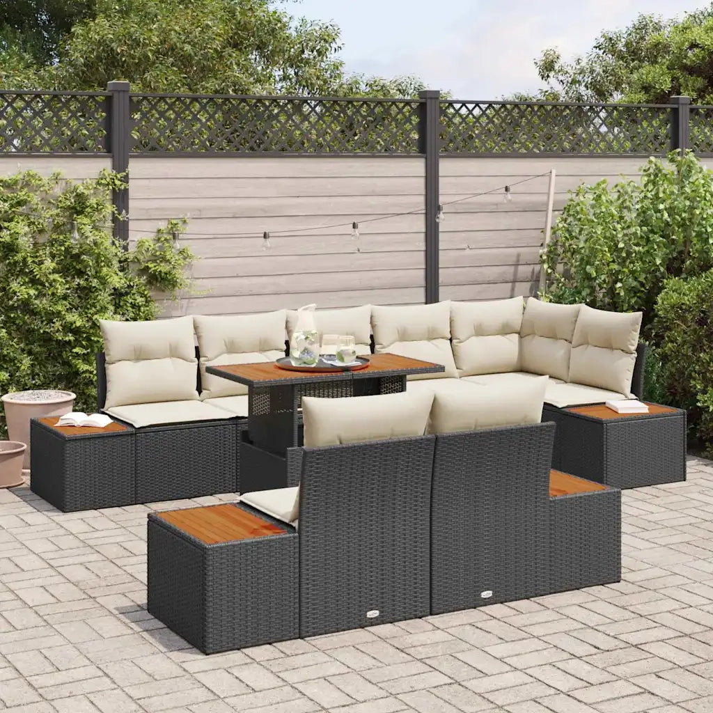 Set da Pranzo per Giardino con cuscino 9 pcs Nero e Beige 3350079