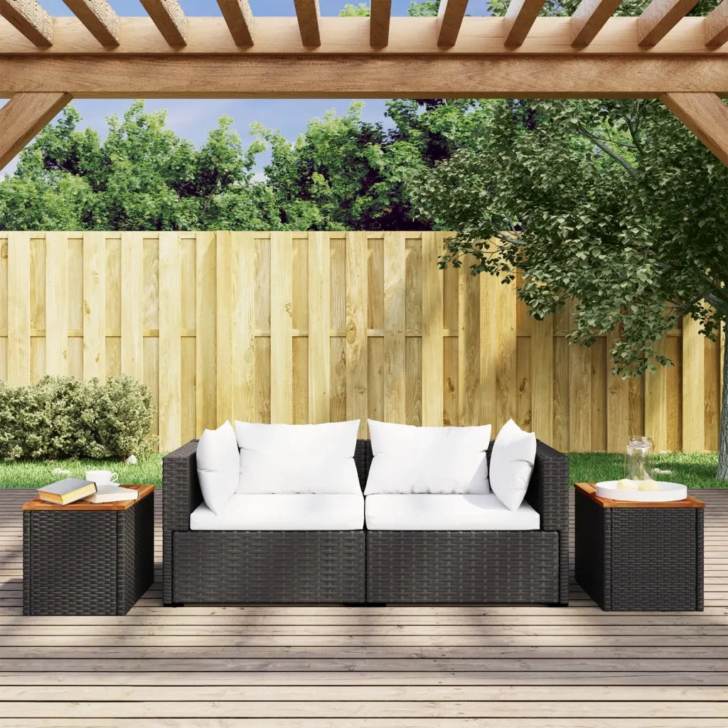 Tavolini Giardino 2 pz | Tavolino da esterno Neri 55x34x37cm Polyrattan Legno Massello