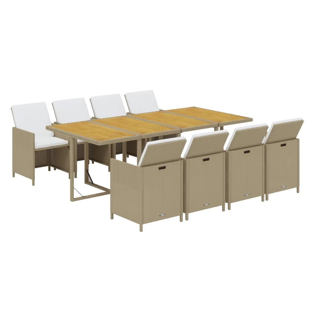Set da Pranzo per Giardino 9pz con Cuscini in Polyrattan Beige cod mxl 38606
