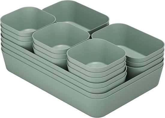 Organizzatore per il trucco, 18 pezzi, 4 dimensioni, organizzatore per il trucco, sistema di organizzazione, antiscivolo, per il trucco, ufficio, bagno, bagno e cucina