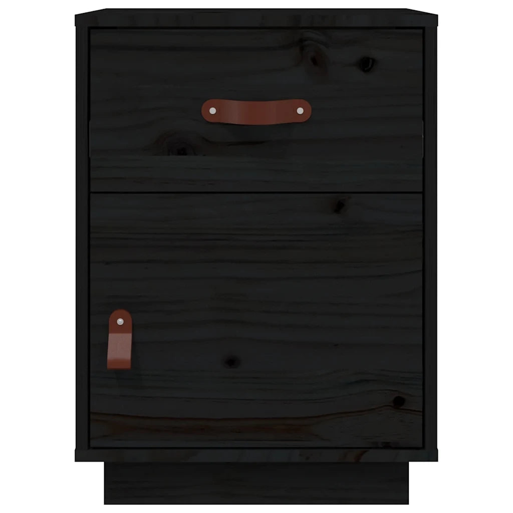 Comodino | Armadio da Notte | Mobiletto da notte Nero 40x34x55 cm in Legno Massello di Pino
