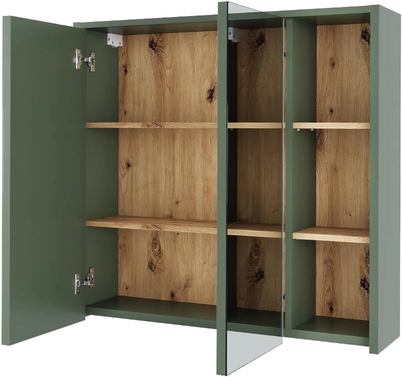 Mobile a specchio per bagno Viola, Verde/Artigianale, 80 x 75 cm con ripiani aperti, per montaggio a parete con specchio integrato e ripiani