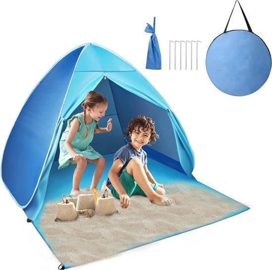 Tenda da spiaggia pop-up con protezione UV e protezione dal vento per 2-3 persone - tenda da spiaggia trasportabile per campeggio familiare