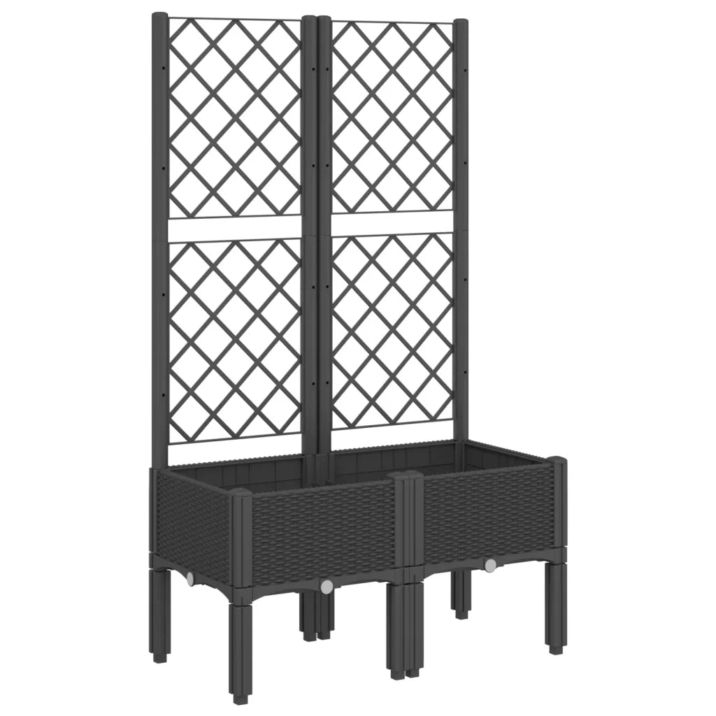 Fioriera da giardino con traliccio-Vaso da Esterno-Vaso con Griglia Nera 80x40x142 cm in PP