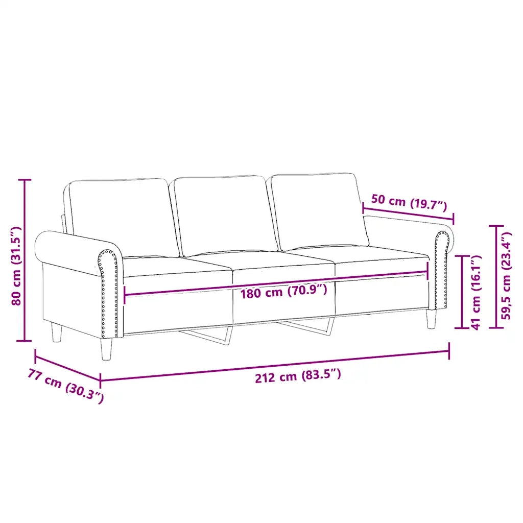 Divano a 3 Posti-Sofa 3 Posti Crema 180 cm in Velluto 650134