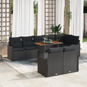 Set Divano da Giardino da 9 Pezzi con Cuscini in Rattan Nero