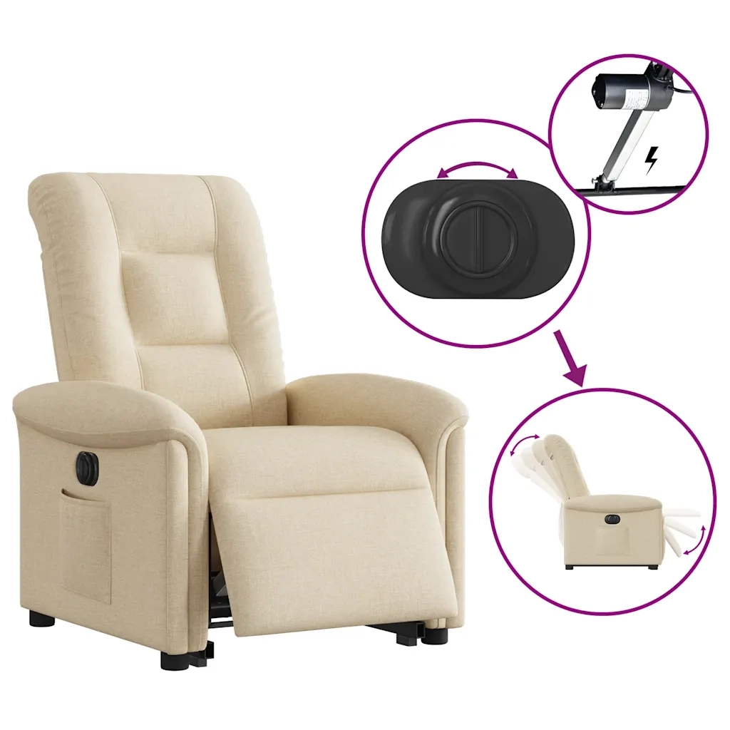 Poltrona Alzapersona Reclinabile Elettrica Crema in Tessuto 3303282