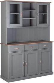 MOBILE SOGGIORNO CREDENZA VETRINA LUZERNA 3+2 ANTE + 3 CASSETTI 131x45x191H PINO MASSELLO VERNICIATO GRIGIO E MARRONE SEPPIA