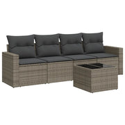 Set Divano da Giardino 5 pz | Set Salotto da Giardino con Cuscini Grigio in Polyrattan