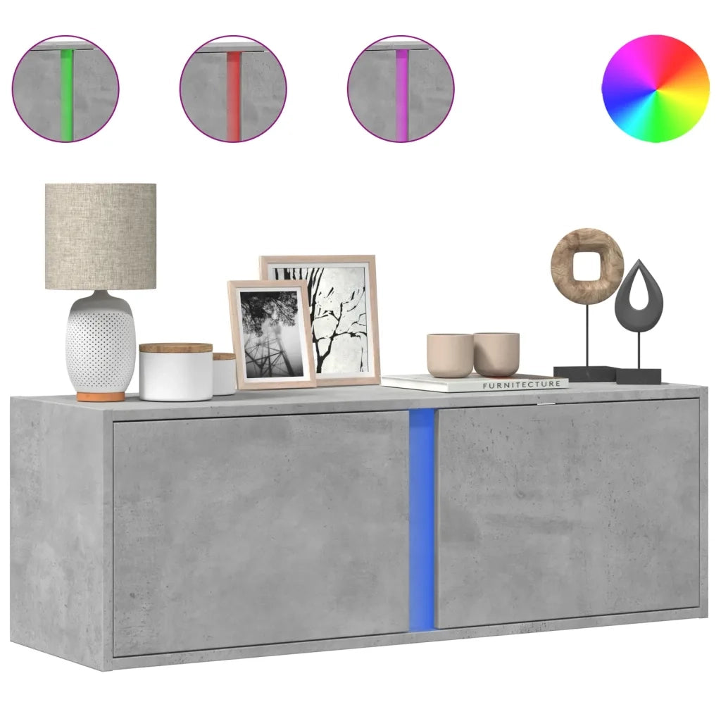Mobile TV a Parete con Luci LED Grigio Cemento 100x31x35 cm 852267