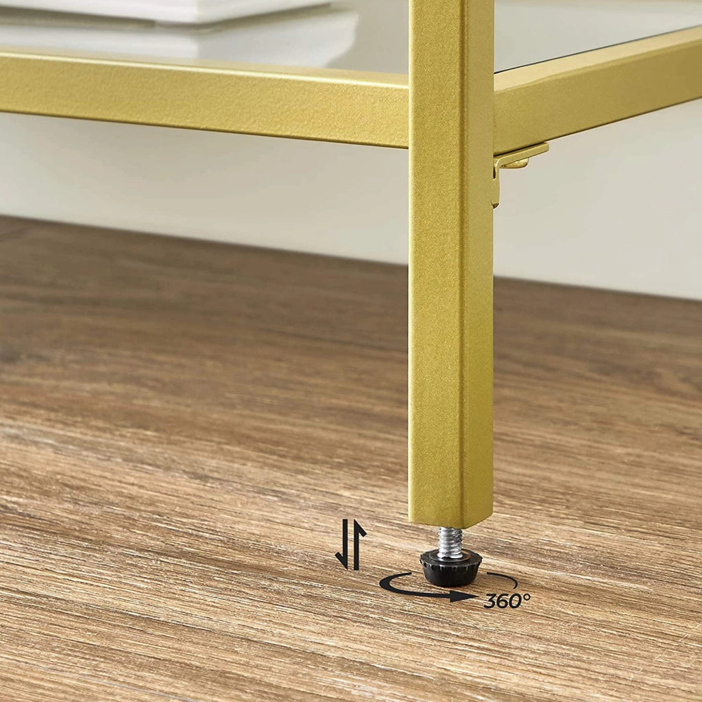 Consolle mobile da ingresso ripiano a 3 ripiani in vetro temperato 130 x 30 x 73 cm struttura in metallo stile moderno per ingresso soggiorno camera da letto oro 12_0007507