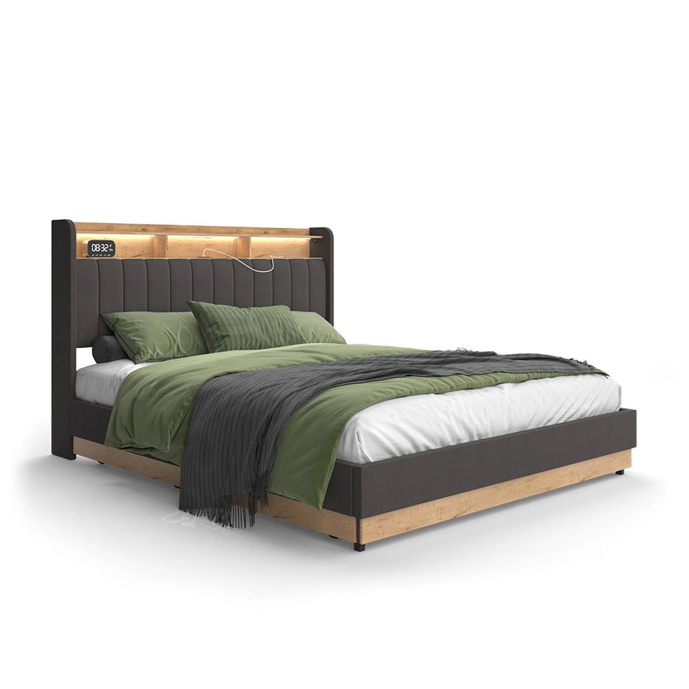 Vitalispa Letto imbottito Antracite 160x200 cm con 4 cassetti