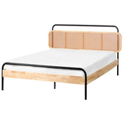 Letto matrimoniale moderno base a doghe con testata a treccia viennese in legno di gomma chiaro 140 x 200 cm Camera da letto