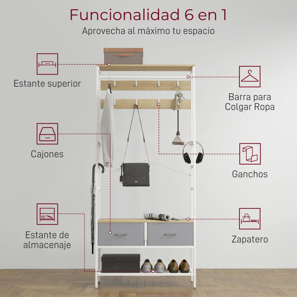 Appendiabiti con ripiani e ganci ¨C zephmum ¨C 80x30x180,5 cm legno naturale