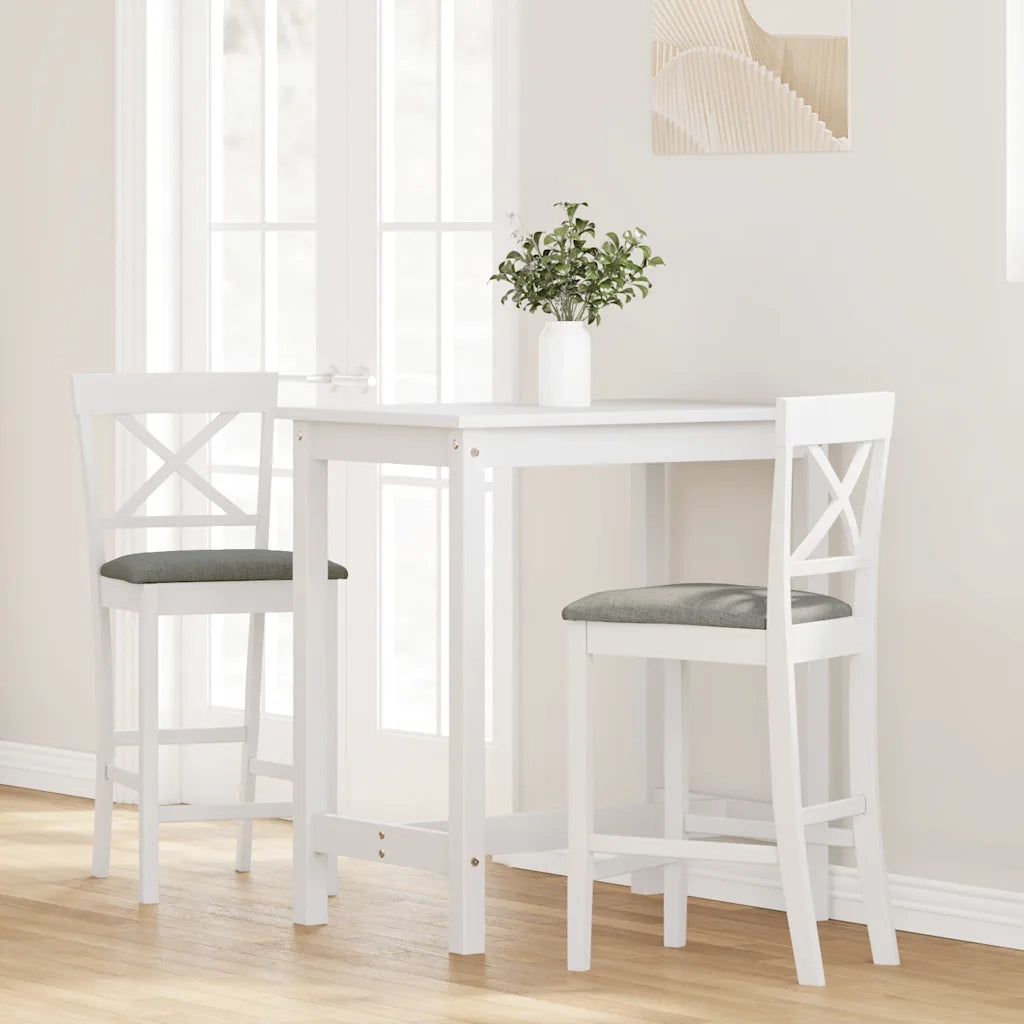 Sgabelli da Bar con Cuscini 2 pz Bianco Legno Massello di Hevea 4102551
