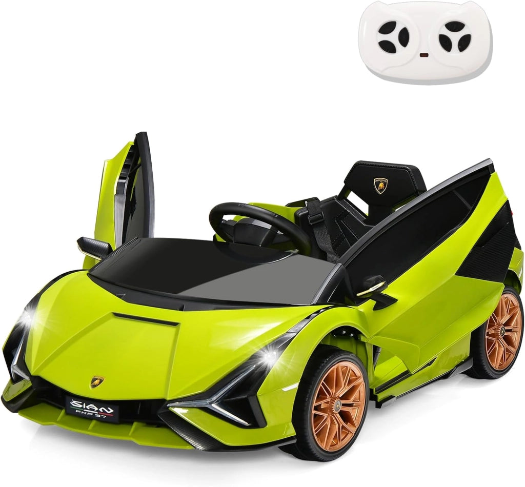 Macchina Elettrica per Bambini Lamborghini SIAN 12V con Telecomando, Auto Elettrico a Pedale e Luci LED, Veicoli con Musica, MP3, Clacson e Radio, Carico 25 kg, 3-8 Anni (Verde)