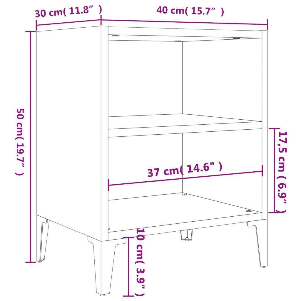 Comodino con Gambe in Metallo Bianco Lucido 40x30x50 cm cod mxl 31049