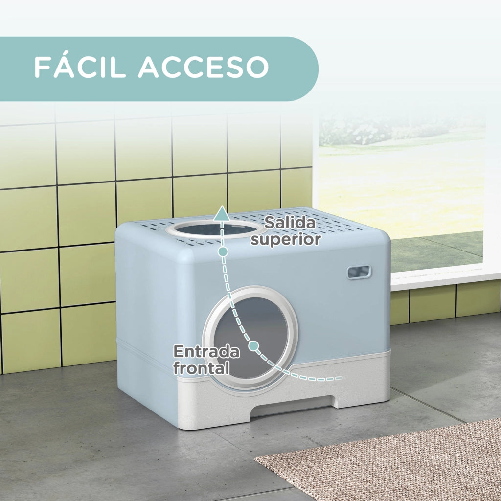 Arenero per Gatti Coperto con Vassoio Estraibile ¨C Zephmum ¨C Blu 52x41x38,5 cm