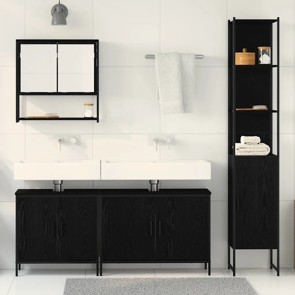 vidaXL Set di mobili per il bagno 4 pcs Nero 33 x 33 x 185.5 cm