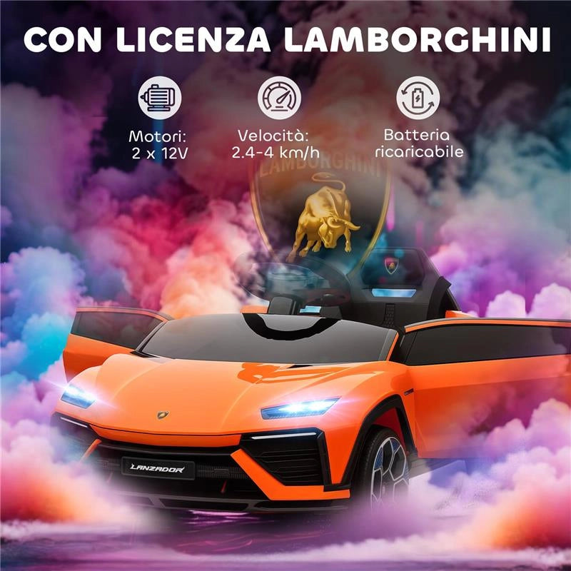 MACCHINA ELETTRICA PER BAMBINI LICENZA LAMBORGHINI CON CLACSON E TELECOMANDO, 101.5X49X43 CM, ARANCIONE