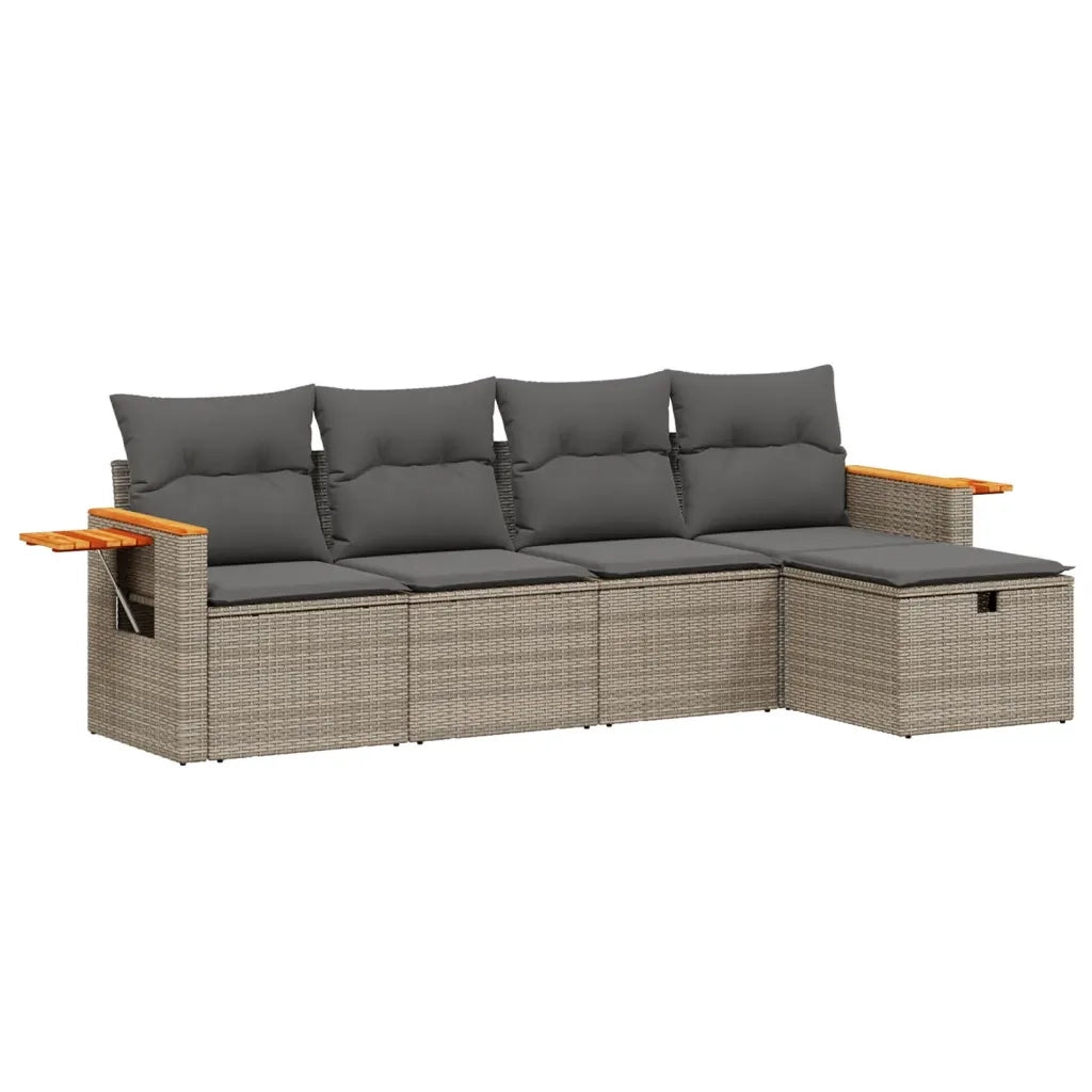 Set Divano da Giardino 5 pz con Cuscini Grigio in Polyrattan