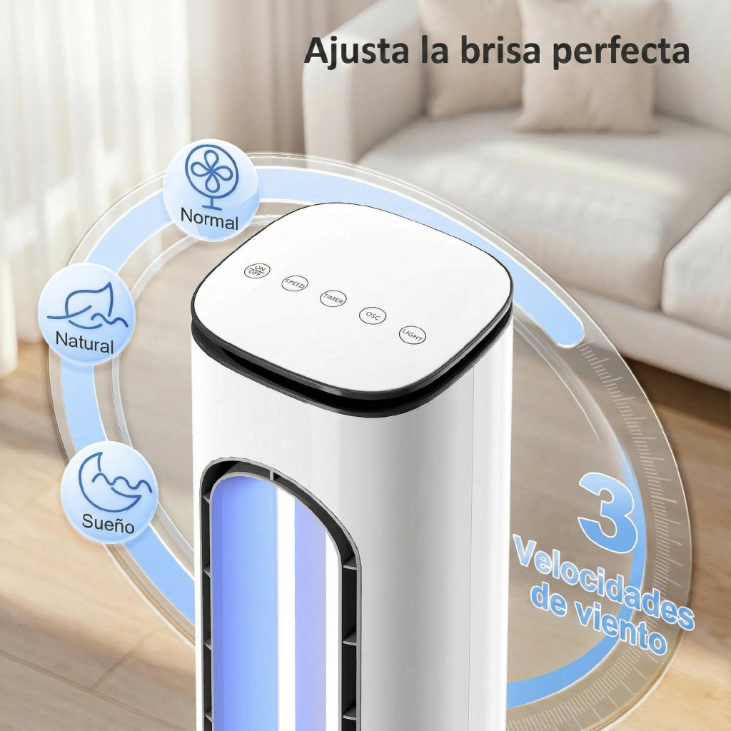 Ventilatore a Torre Senza Pale ¨C zephmum ¨C LED, Telecomando, Bianco