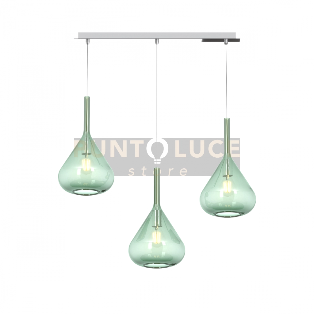 SOSPENSIONE CROMO 3 LUCI RETTANGOLARE VETRI VERDE 1177CR-S3 R-VE
