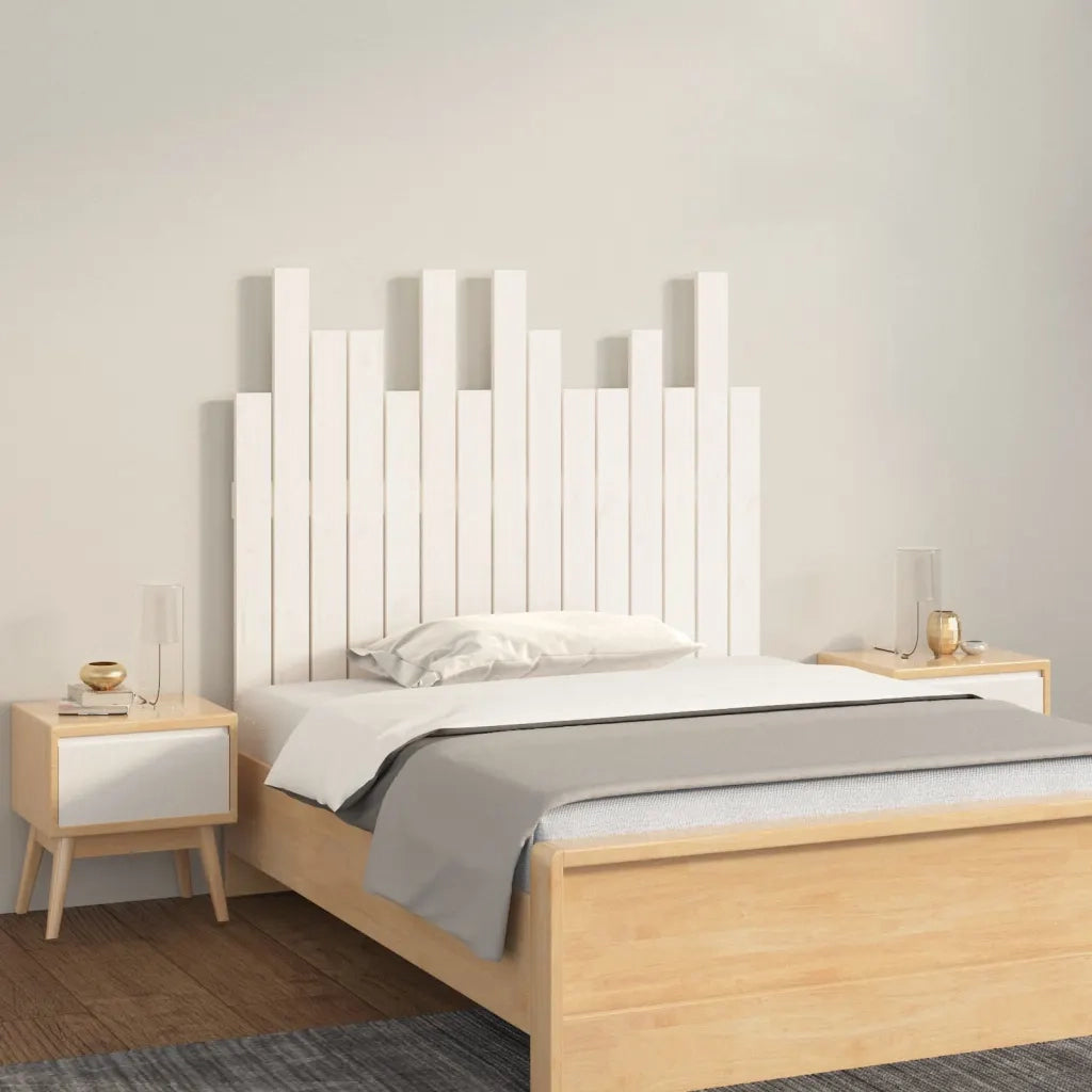 Testiera da Parete-Testiera a Muro-Testata Decorativa Bianca 95,5x3x80cm in Legno Massello di Pino