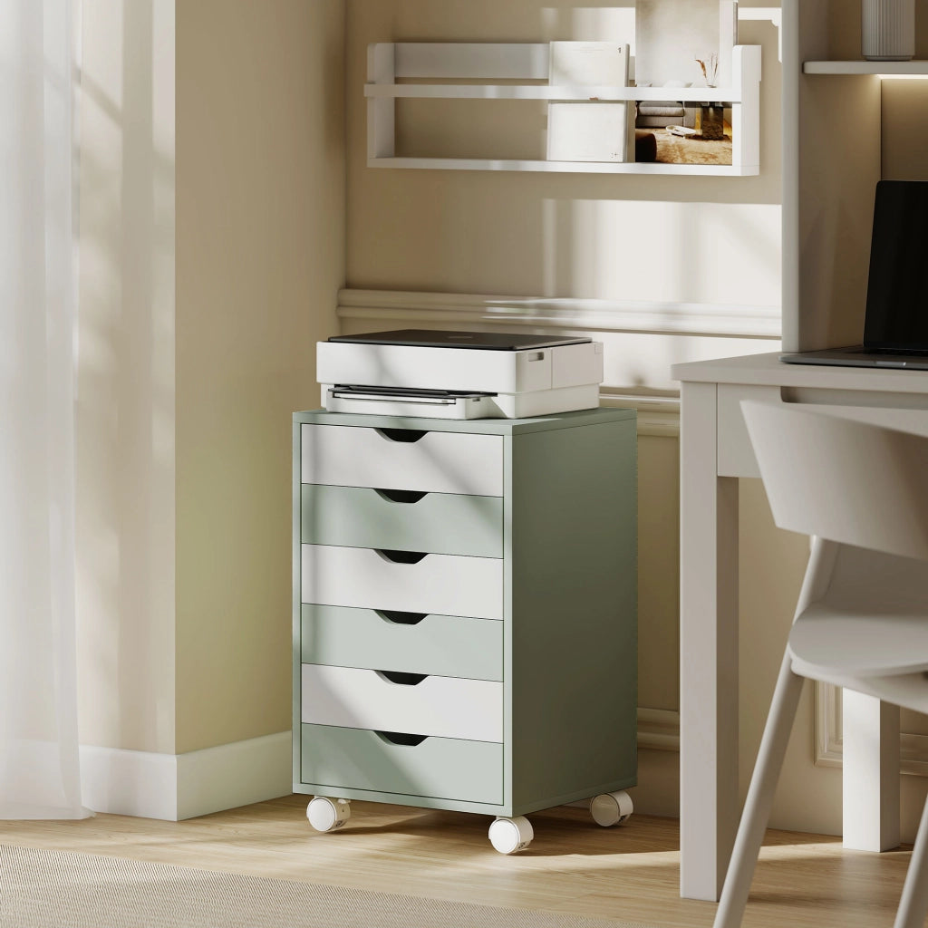 Scrivania con cassetti ¨C Minimal ¨C Verde, 6 cassetti, ruote