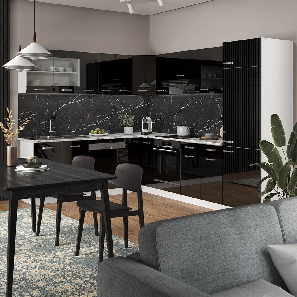 Vicco Cucina angolare completa Nero lucido/bianco 227 x 287 cm , PL Antracite
