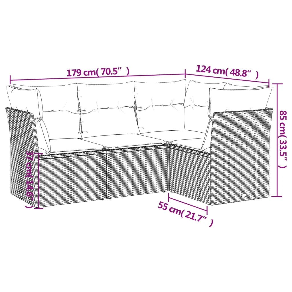 Set Divano da Giardino 4 pz con Cuscini Beige in Polyrattan