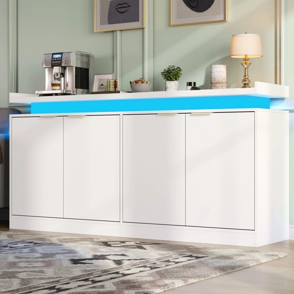 Credenza moderna con LED RGB; 160 x 39 x 83 cm; in MDF bianco