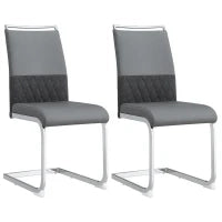 Set di 2 Sedie moderne per sala da pranzo, con schienale alto, in PU e tessuto, per Cucina e ufficio, Grigio
