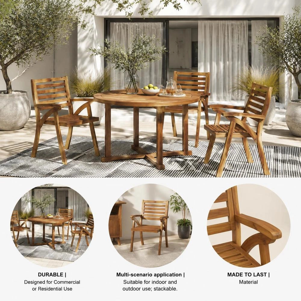 Garden Chairs, 3 Pieces, Solid Acacia Wood