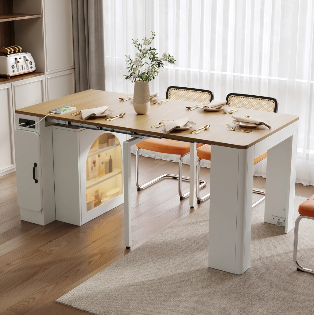 Tavolo estensibile con isola cucina, LED, prese USB/Type-C